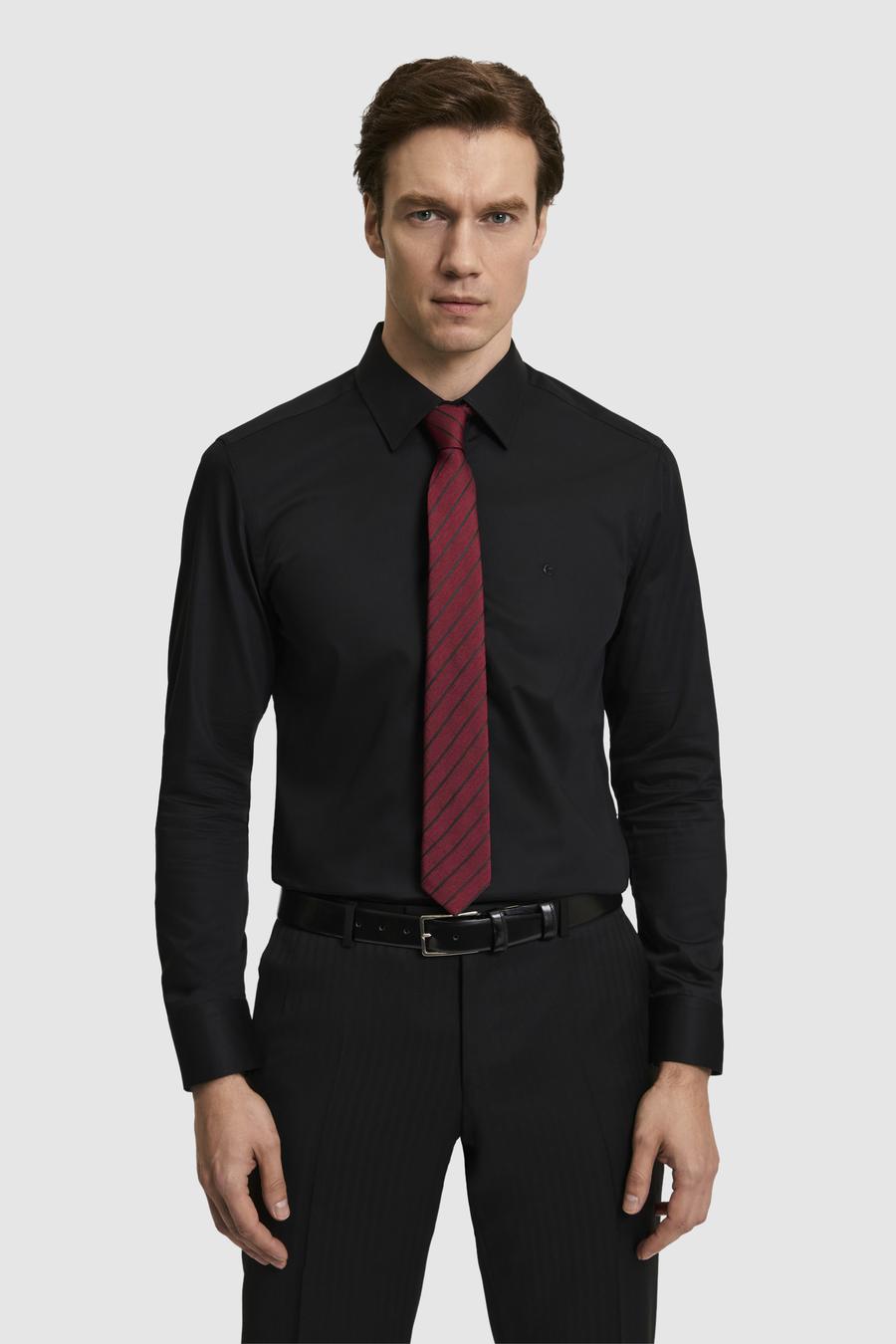 Siyah Slim Fit Pamuklu Klasik Gömlek - 50311551042