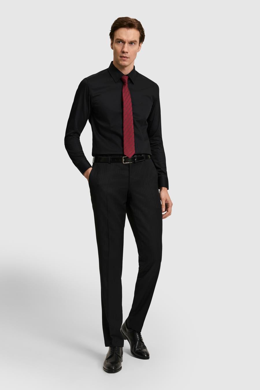 Siyah Slim Fit Pamuklu Klasik Gömlek - 50311551042