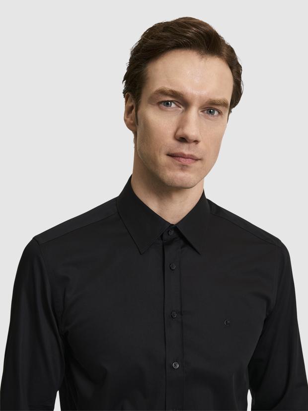Siyah Slim Fit Pamuklu Klasik Gömlek