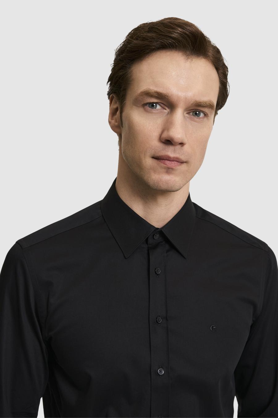 Siyah Slim Fit Pamuklu Klasik Gömlek - 50311551042