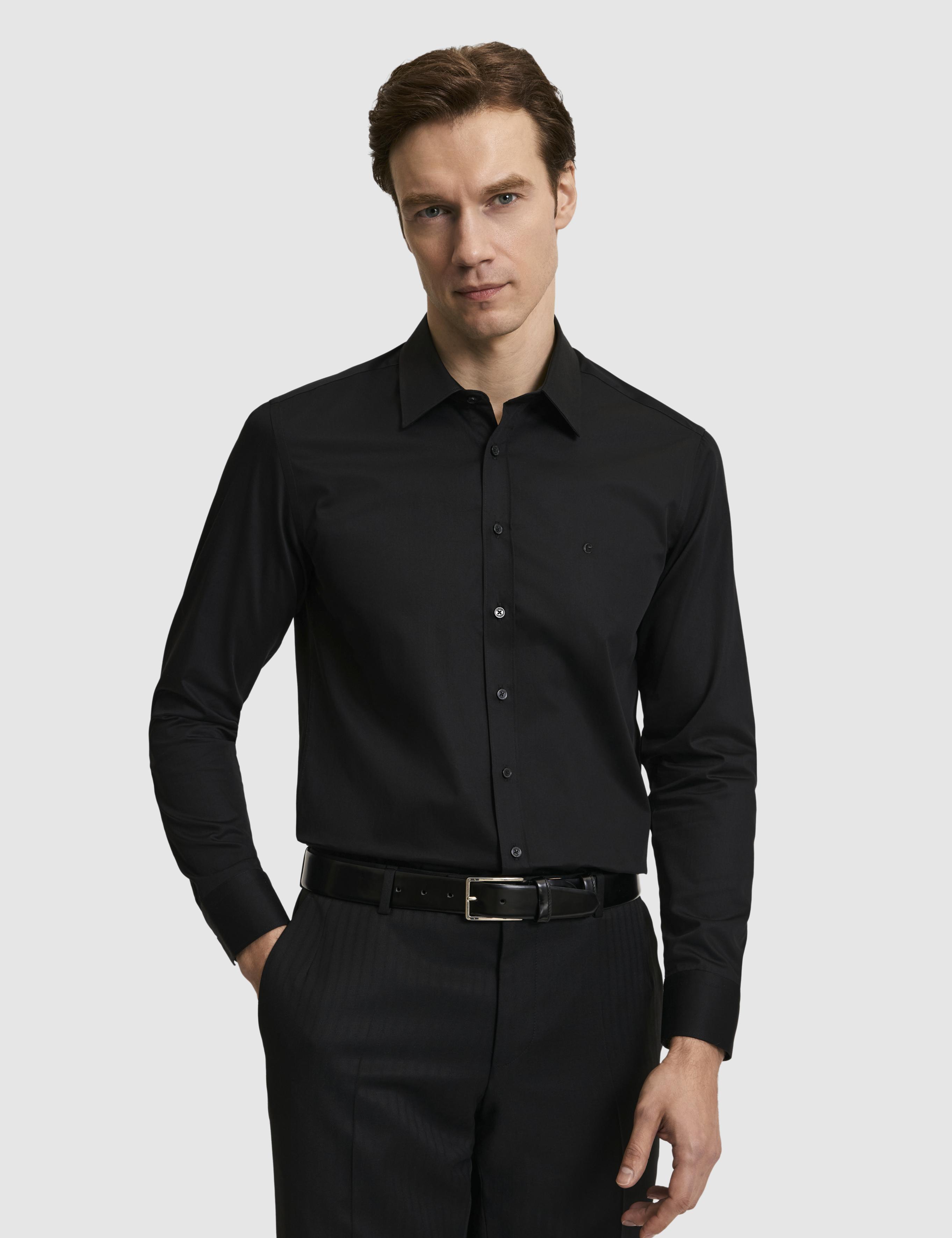 Siyah Slim Fit Pamuklu Klasik Gömlek - 50311551042