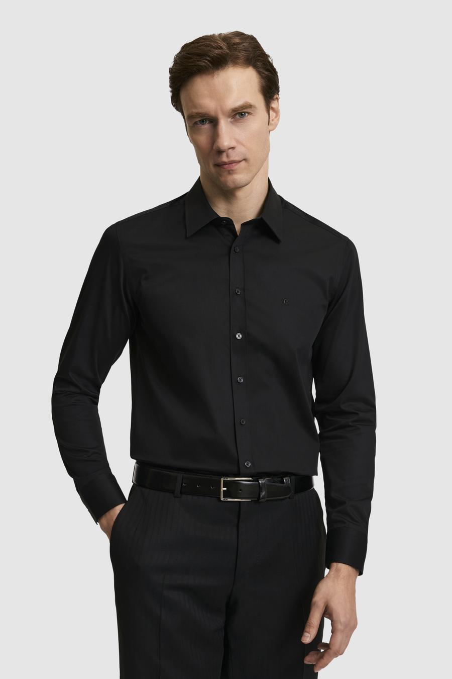 Siyah Slim Fit Pamuklu Klasik Gömlek - 50311551042
