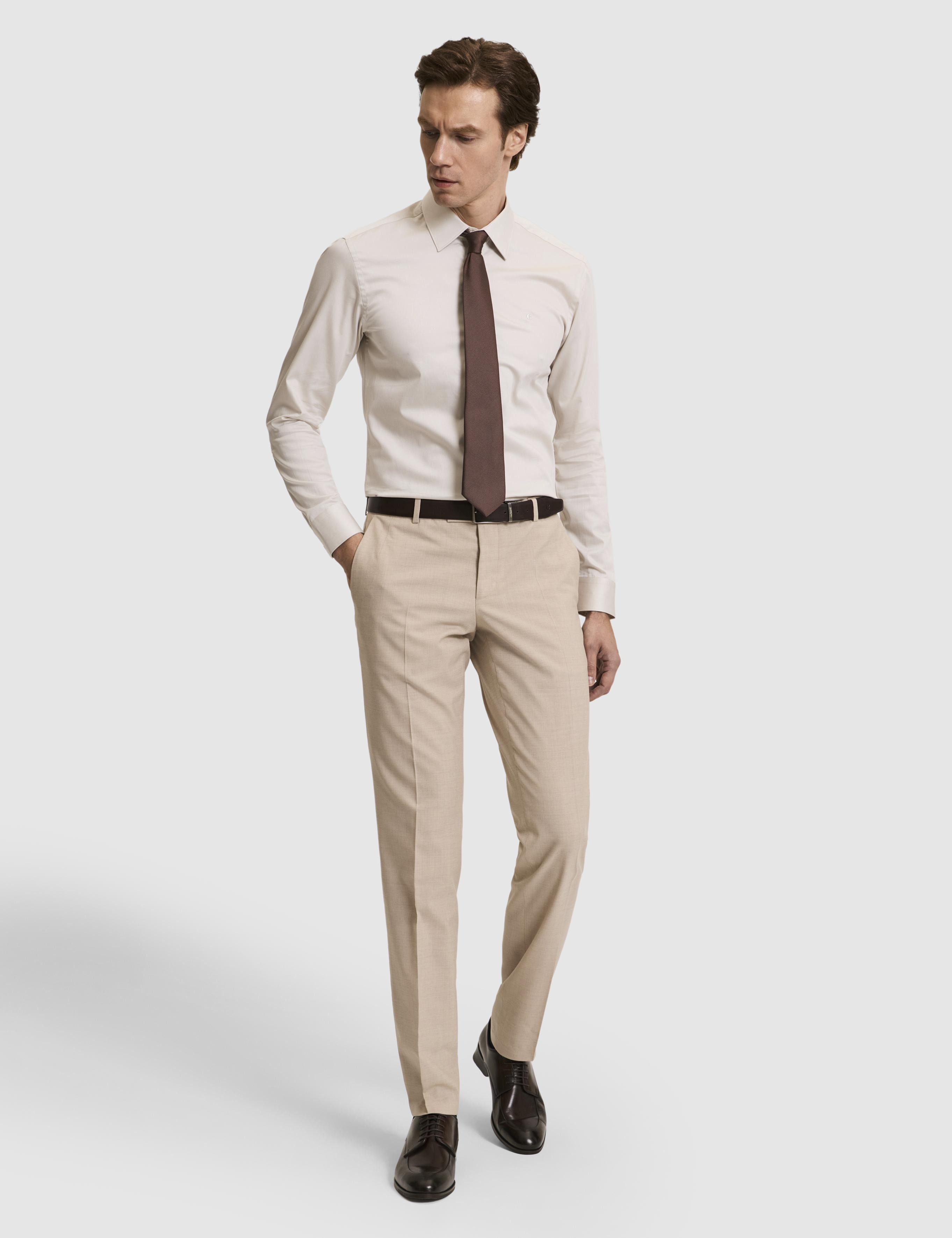 Bej Slim Fit Pamuklu Klasik Gömlek - 50311551091
