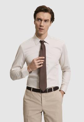 Bej Slim Fit Pamuklu Klasik Gömlek
