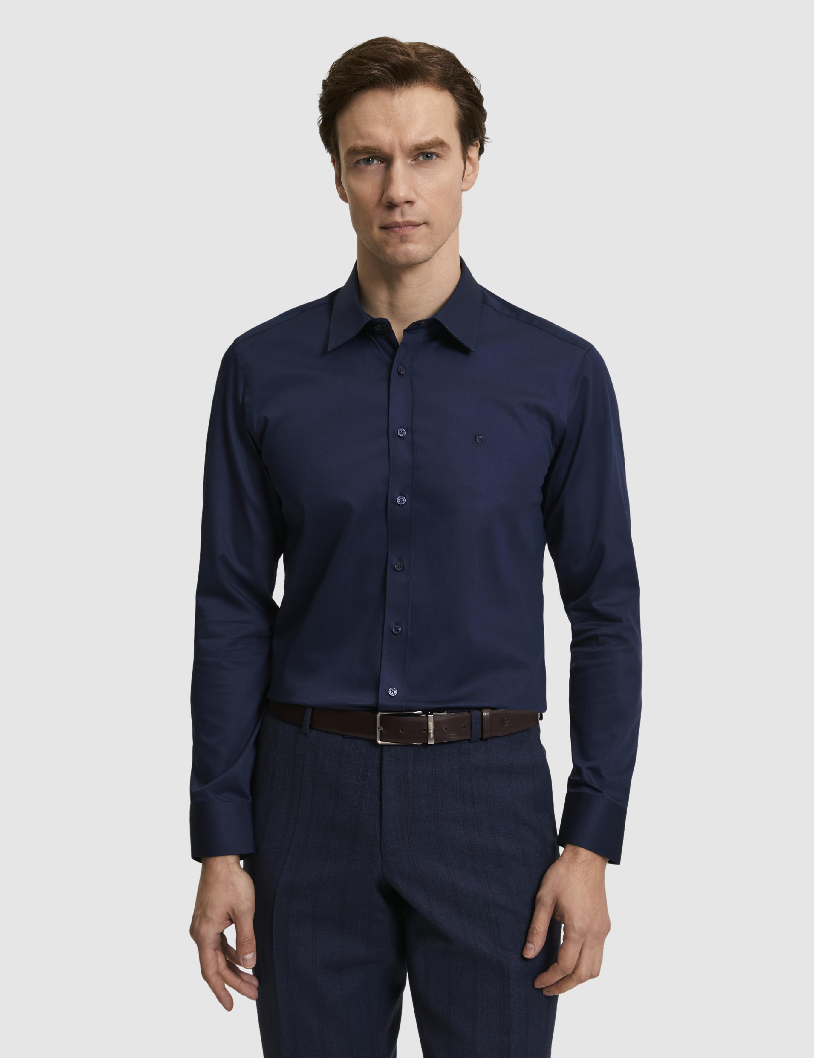 Lacivert Slim Fit Pamuklu Klasik Gömlek - 50311551056