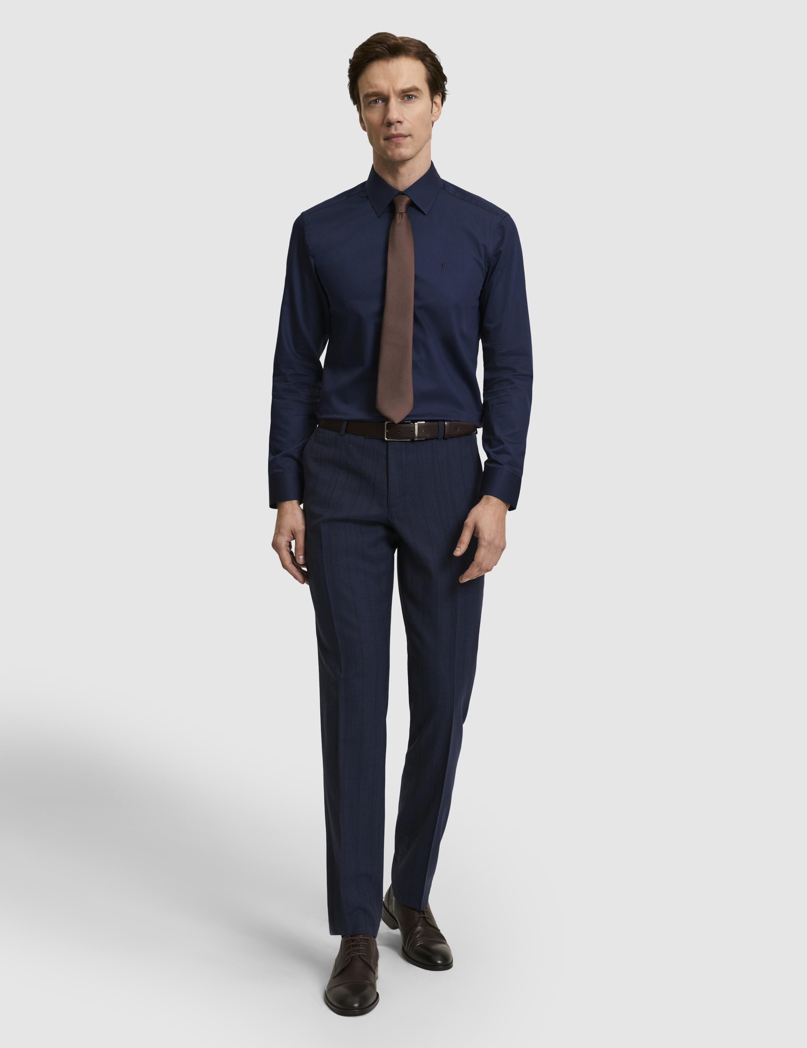 Lacivert Slim Fit Pamuklu Klasik Gömlek - 50311551056