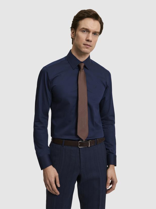 Lacivert Slim Fit Pamuklu Klasik Gömlek