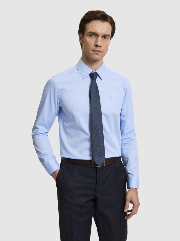 Mavi Slim Fit Klasik Yaka Basic Gömlek