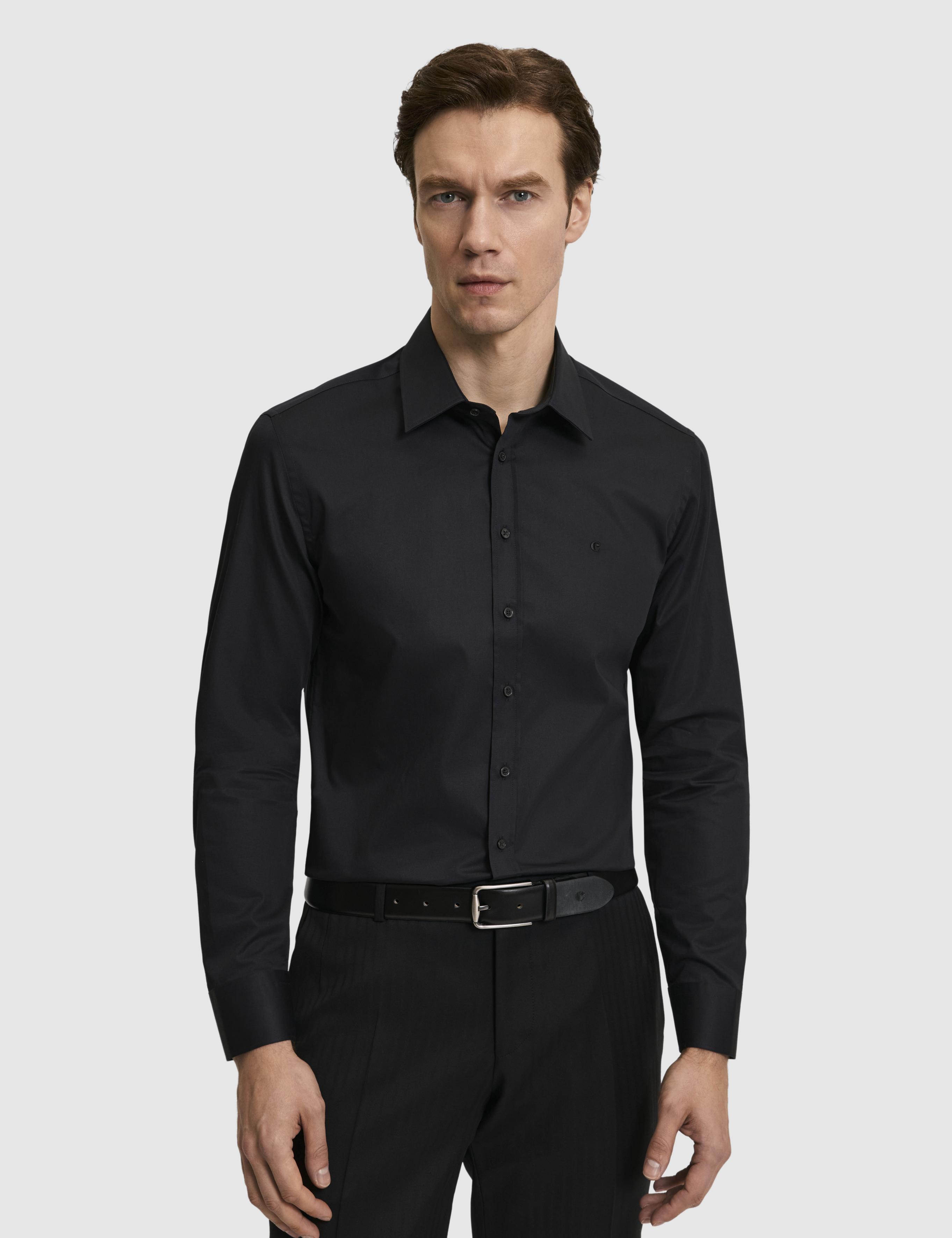Siyah Slim Fit Klasik Yaka Basic Gömlek - 50304037064