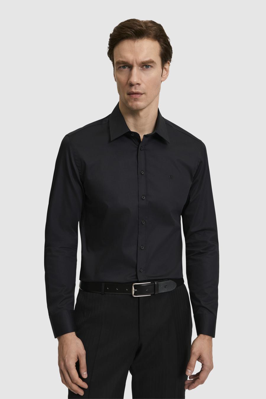 Siyah Slim Fit Klasik Yaka Basic Gömlek - 50304037064