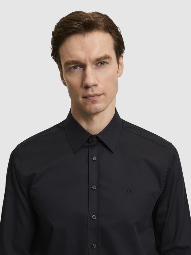 Siyah Slim Fit Klasik Yaka Basic Gömlek