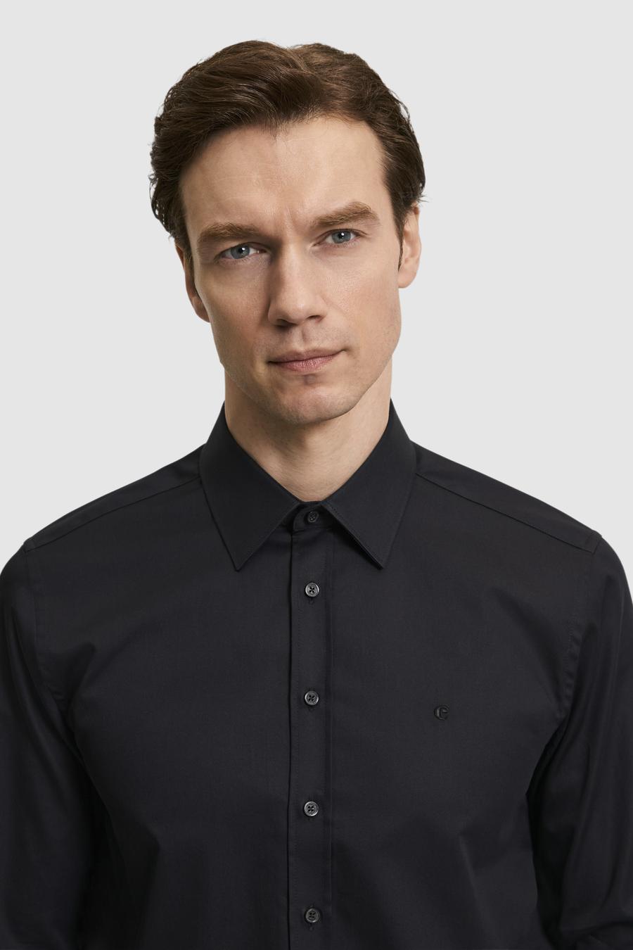 Siyah Slim Fit Klasik Yaka Basic Gömlek - 50304037064