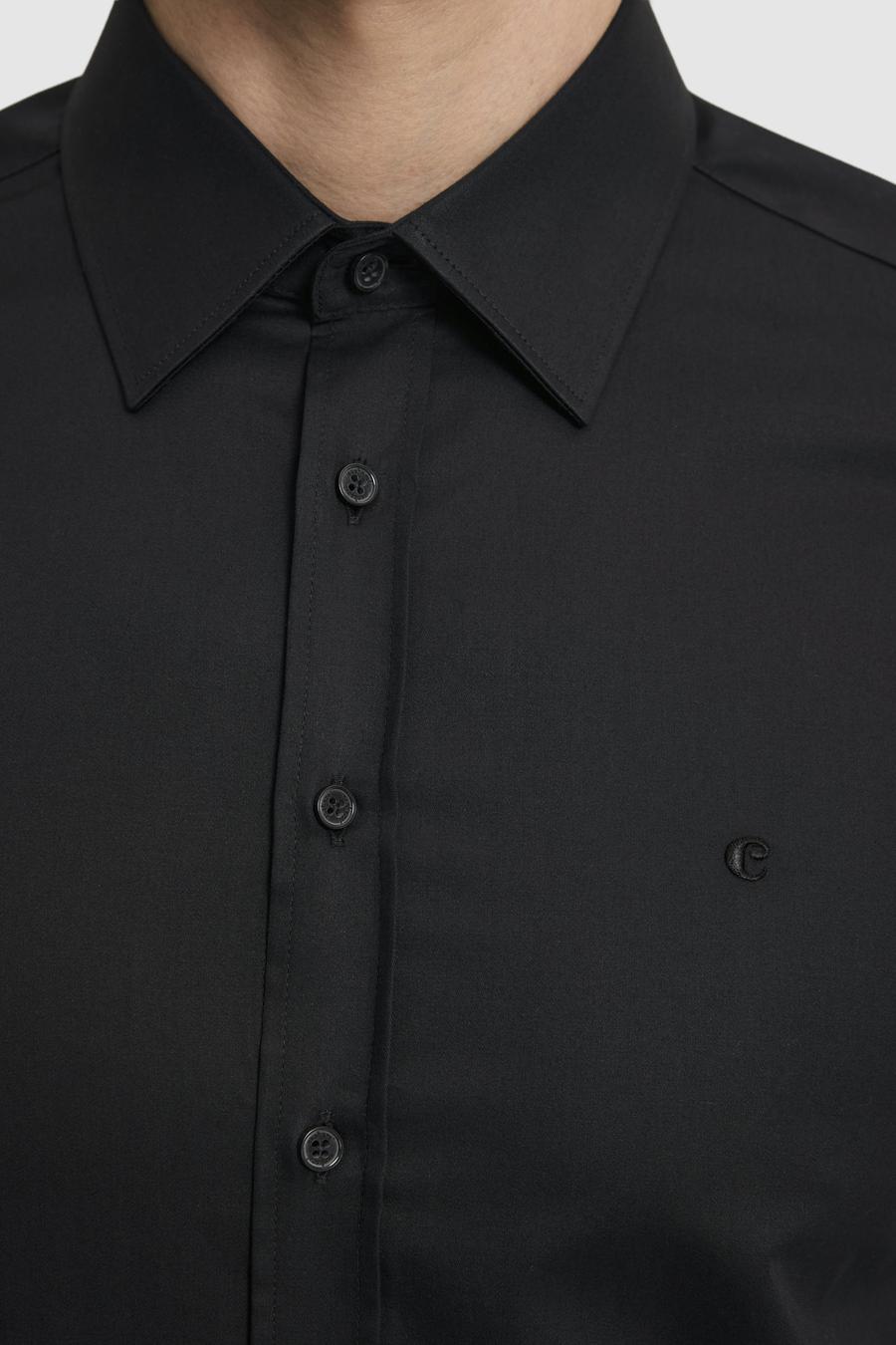 Siyah Slim Fit Klasik Yaka Basic Gömlek - 50304037064