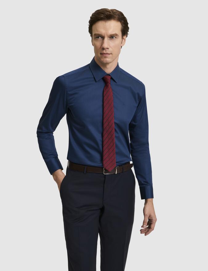 Lacivert Slim Fit Klasik Yaka Basic Gömlek