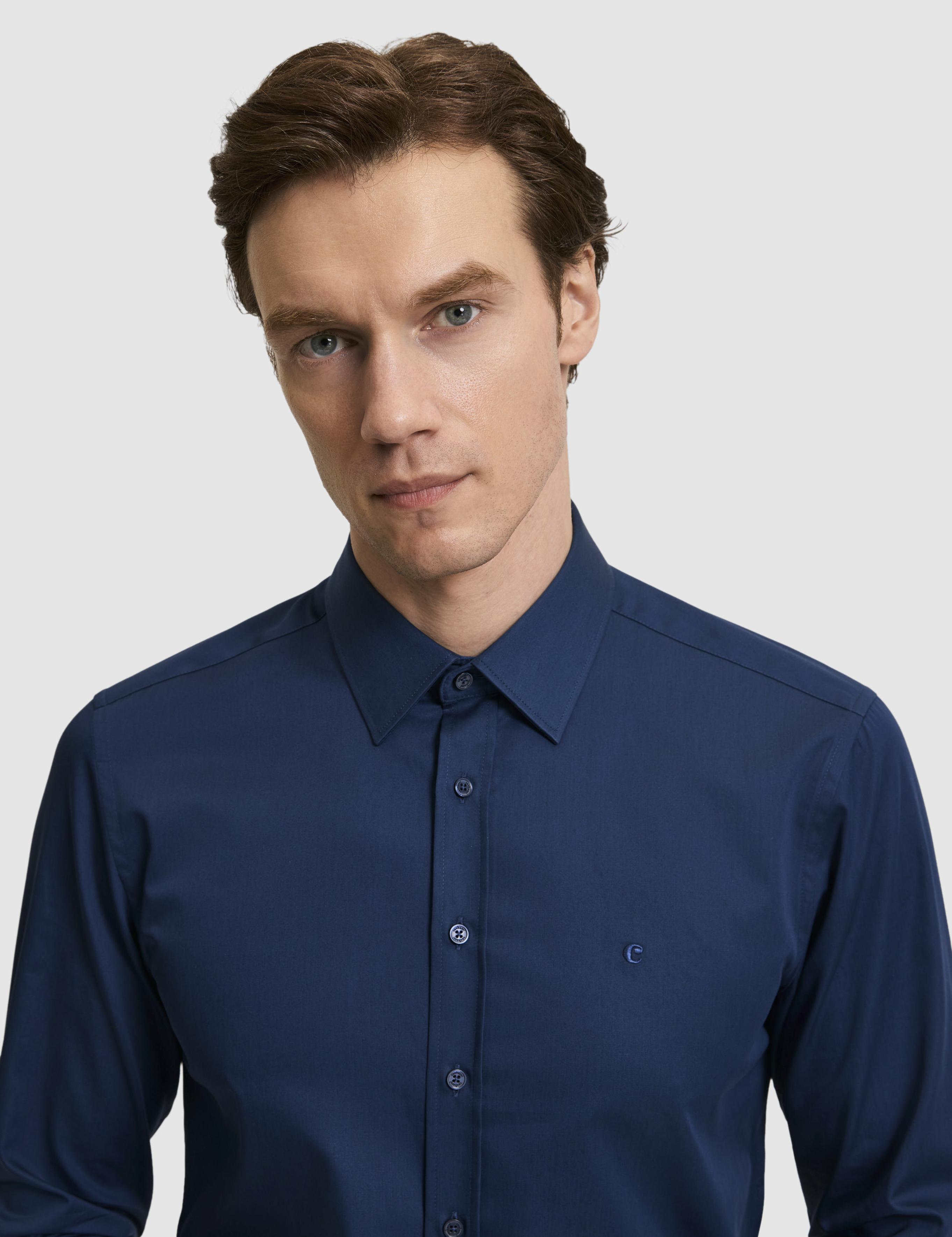 Lacivert Slim Fit Klasik Yaka Basic Gömlek - 50304037089