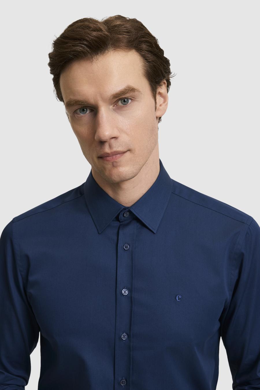 Lacivert Slim Fit Klasik Yaka Basic Gömlek - 50304037089