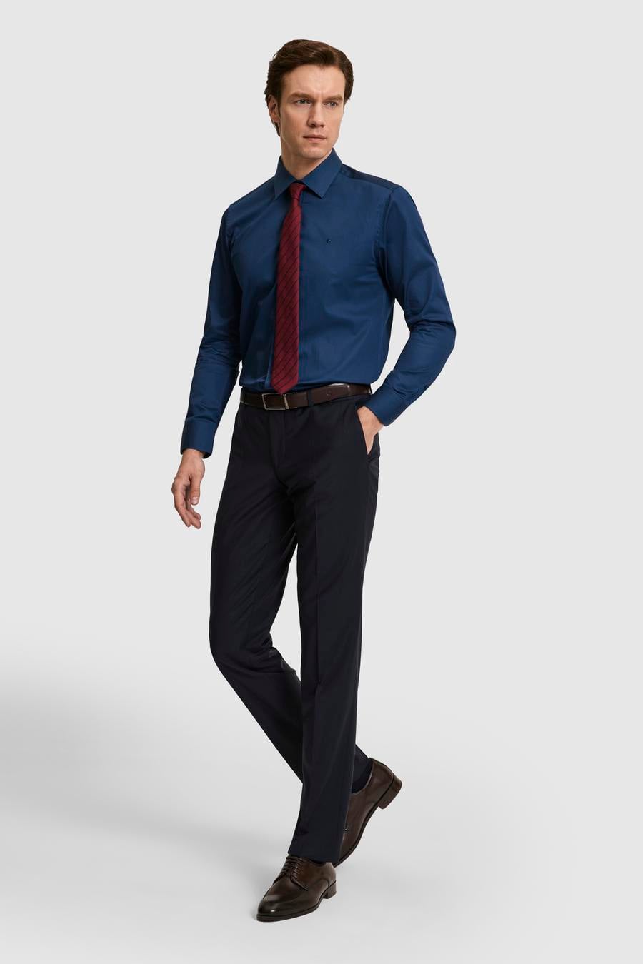Lacivert Slim Fit Klasik Yaka Basic Gömlek - 50304037089