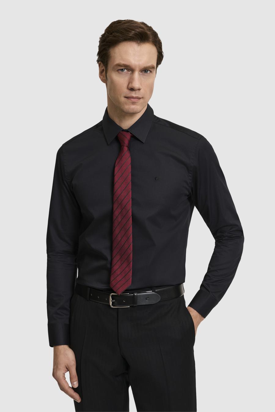 Siyah Slim Fit Klasik Yaka Basic Gömlek - 50304037064
