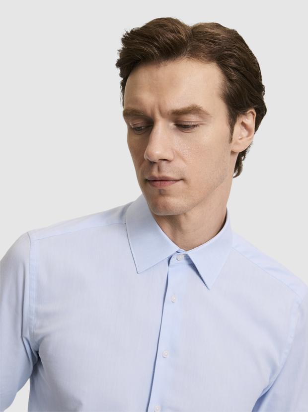 Açık Mavi Slim Fit %100 Pamuk Klasik Yaka Oxford Gömlek