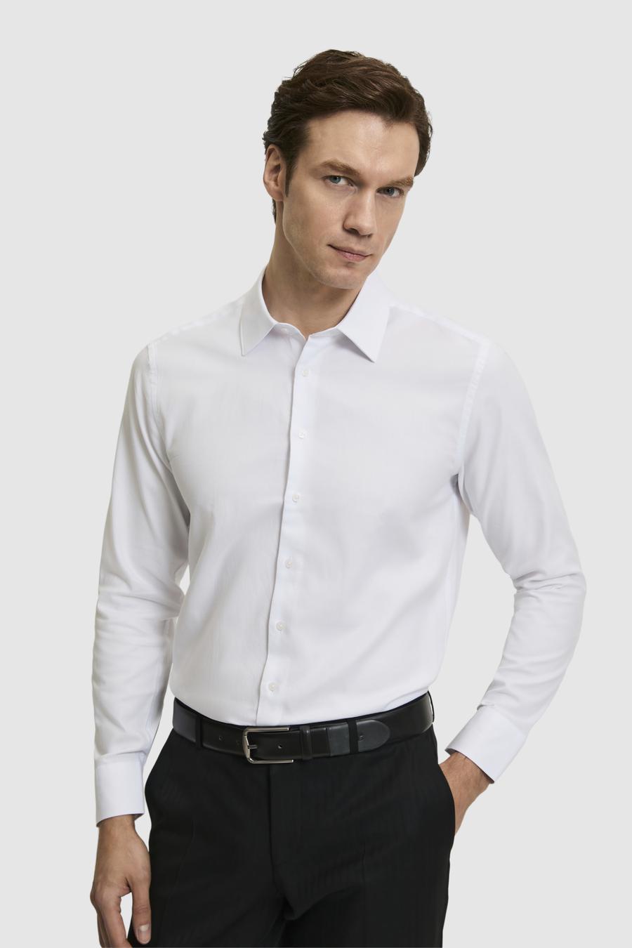 Beyaz Slim Fit %100 Pamuk Klasik Yaka Oxford Gömlek - 50318293024