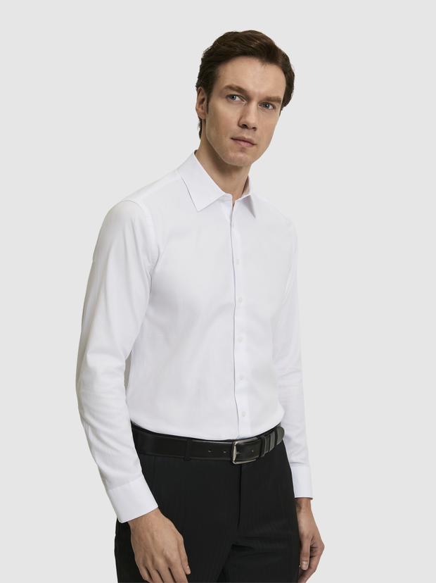 Beyaz Slim Fit %100 Pamuk Klasik Yaka Oxford Gömlek