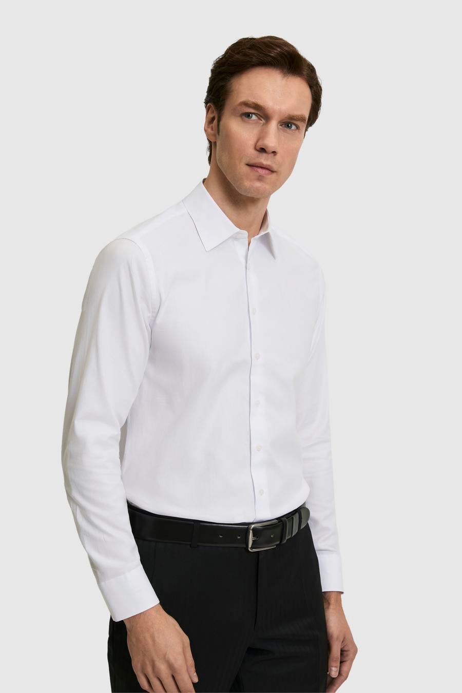 Beyaz Slim Fit %100 Pamuk Klasik Yaka Oxford Gömlek - 50318293024