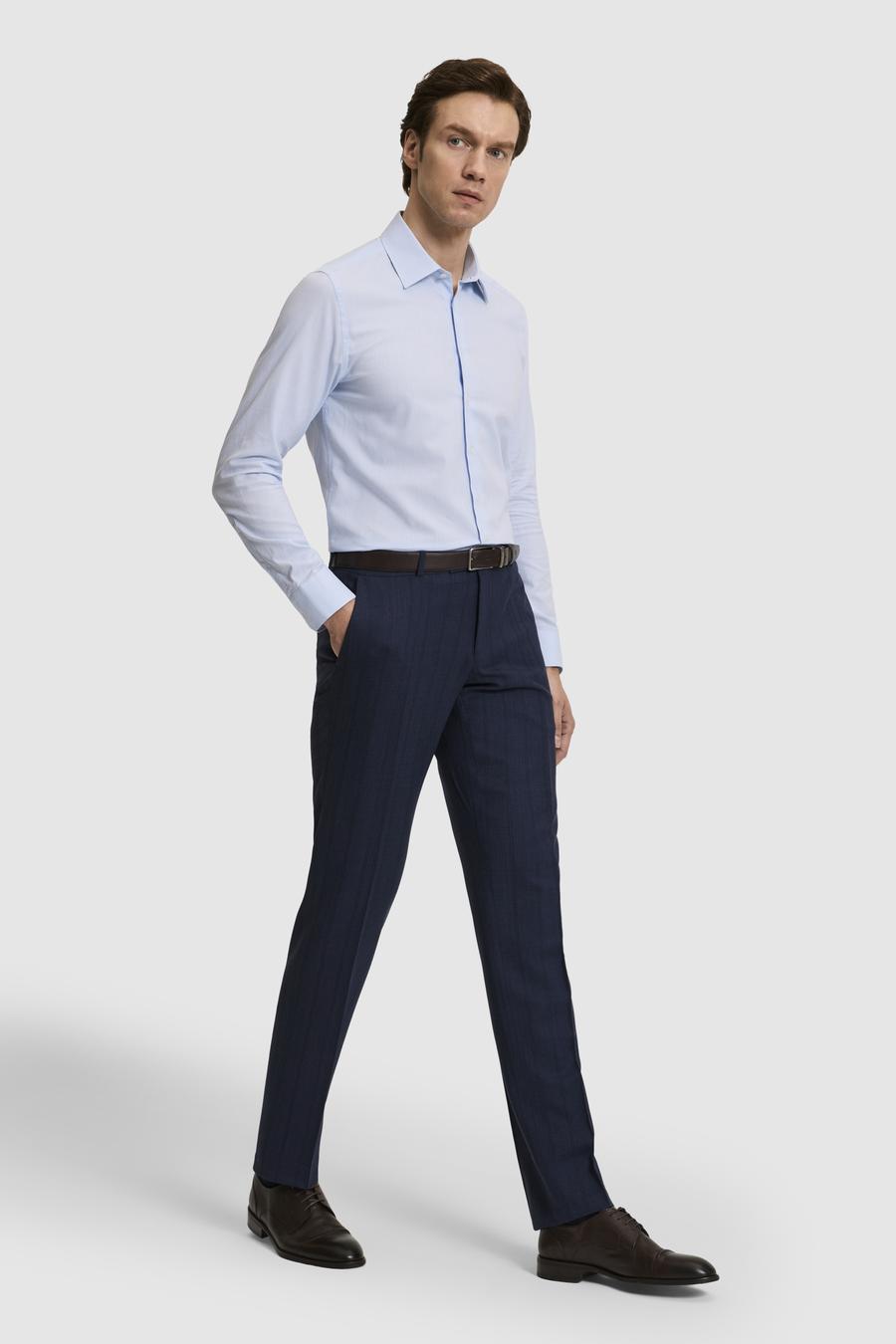 Açık Mavi Slim Fit %100 Pamuk Klasik Yaka Oxford Gömlek - 50318293010