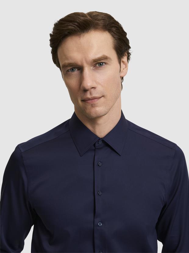 Lacivert Slim Fit %100 Pamuk Non Iron Kolay Ütülenebilir Klasik Gömlek
