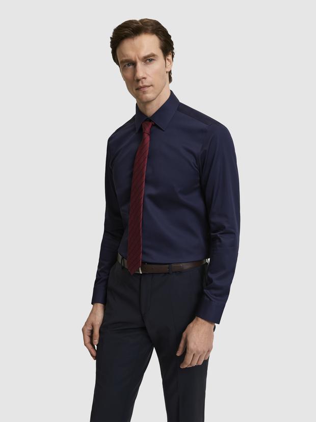 Lacivert Slim Fit %100 Pamuk Non Iron Kolay Ütülenebilir Klasik Gömlek