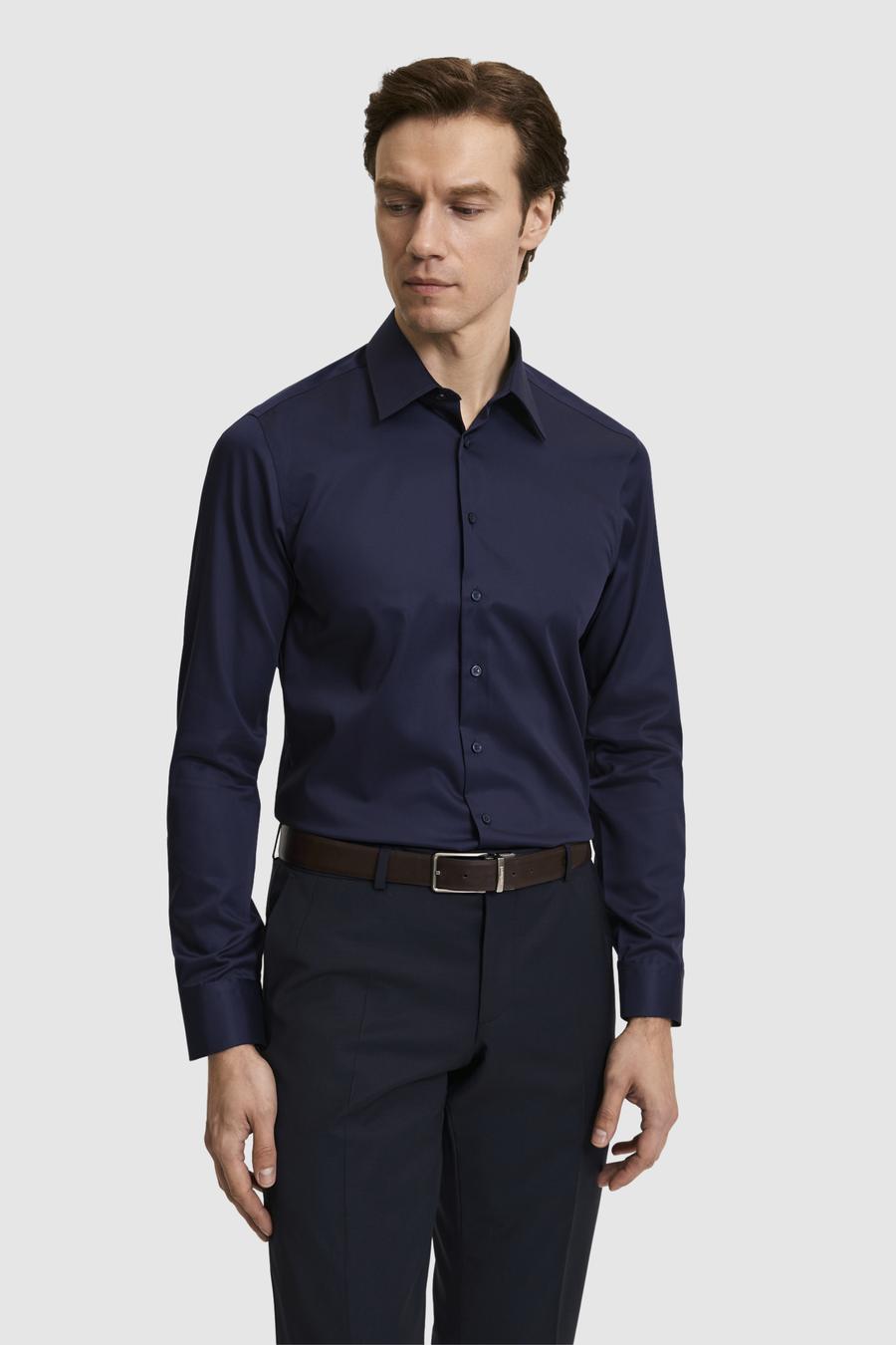Lacivert Slim Fit %100 Pamuk Non Iron Kolay Ütülenebilir Klasik Gömlek - 50314613027