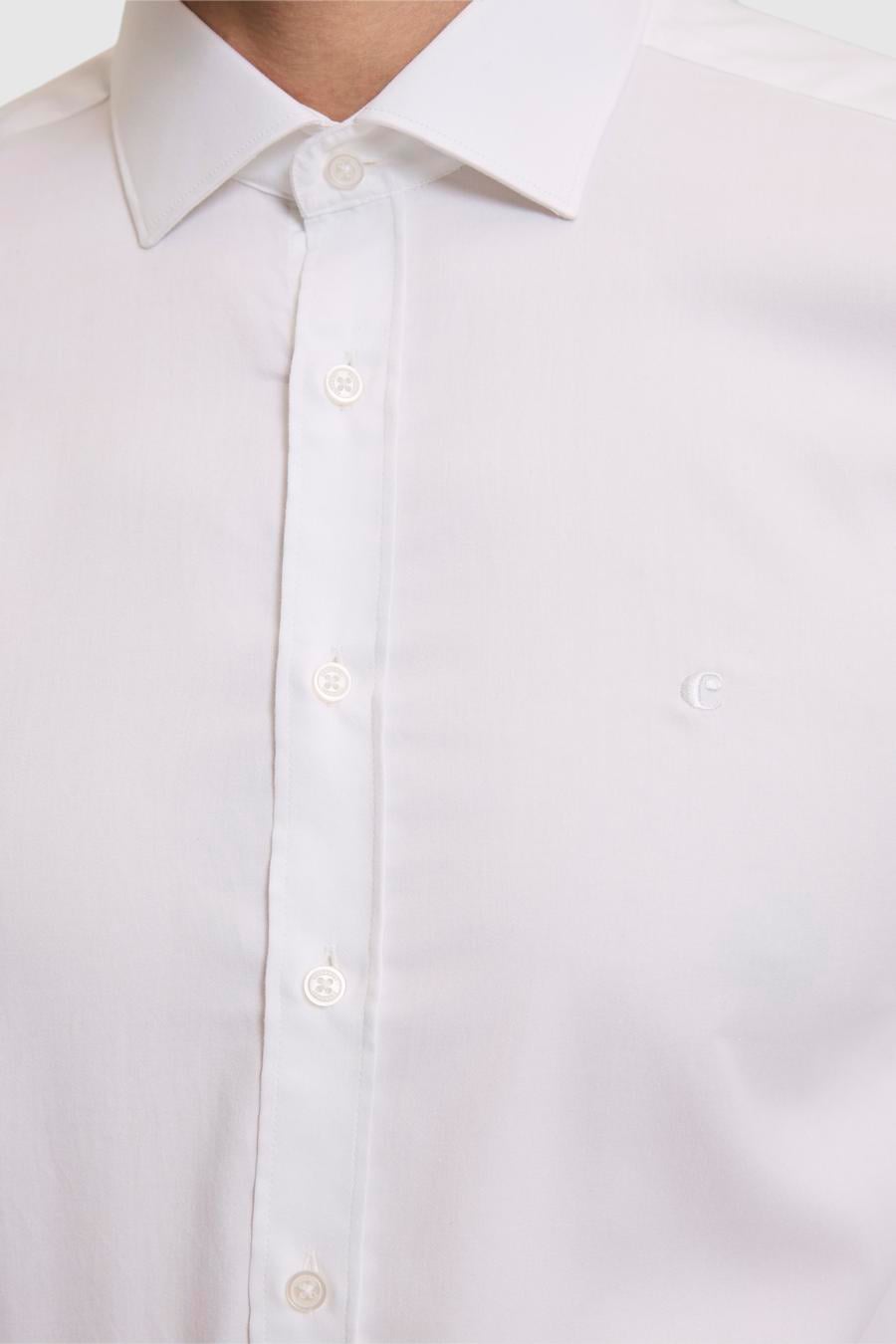 Beyaz Slim Fit %100 Pamuk Yarım İtalyan Yaka Klasik Gömlek - 50318216006