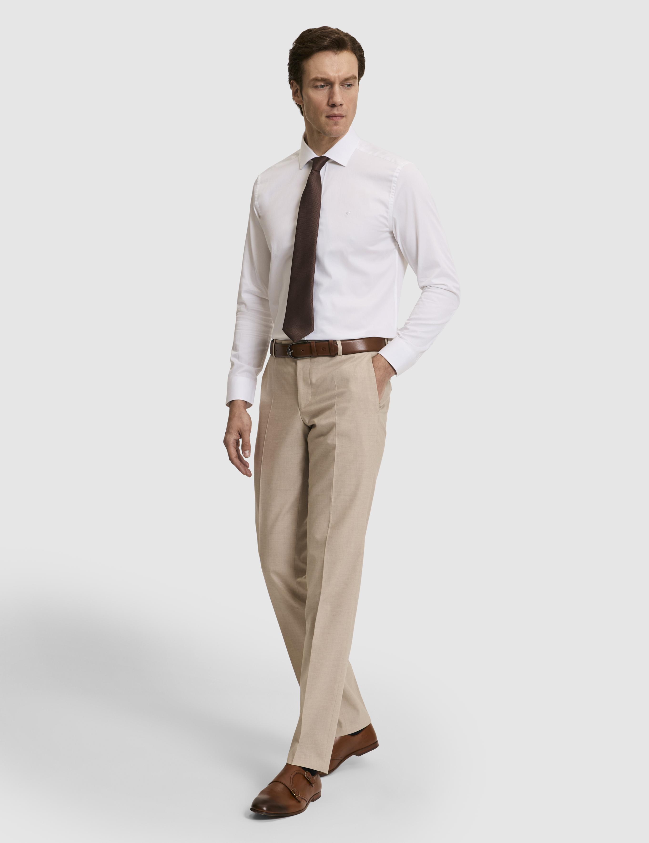 Beyaz Slim Fit %100 Pamuk Yarım İtalyan Yaka Klasik Gömlek - 50318216006