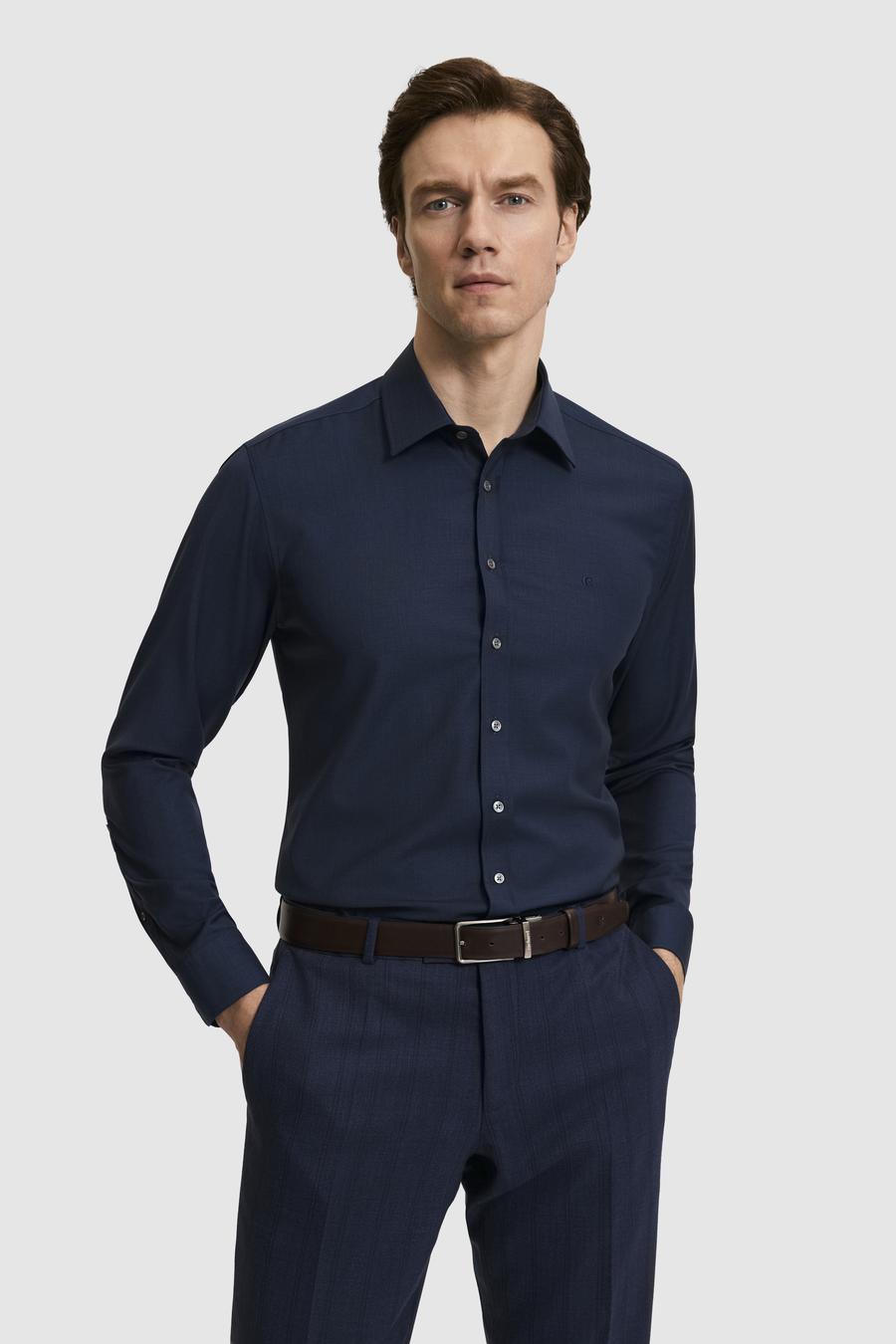 Lacivert Regular Fit %100 Yün Klasik Yaka Gömlek - 50326161009