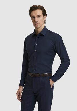Lacivert Regular Fit %100 Yün Klasik Yaka Gömlek