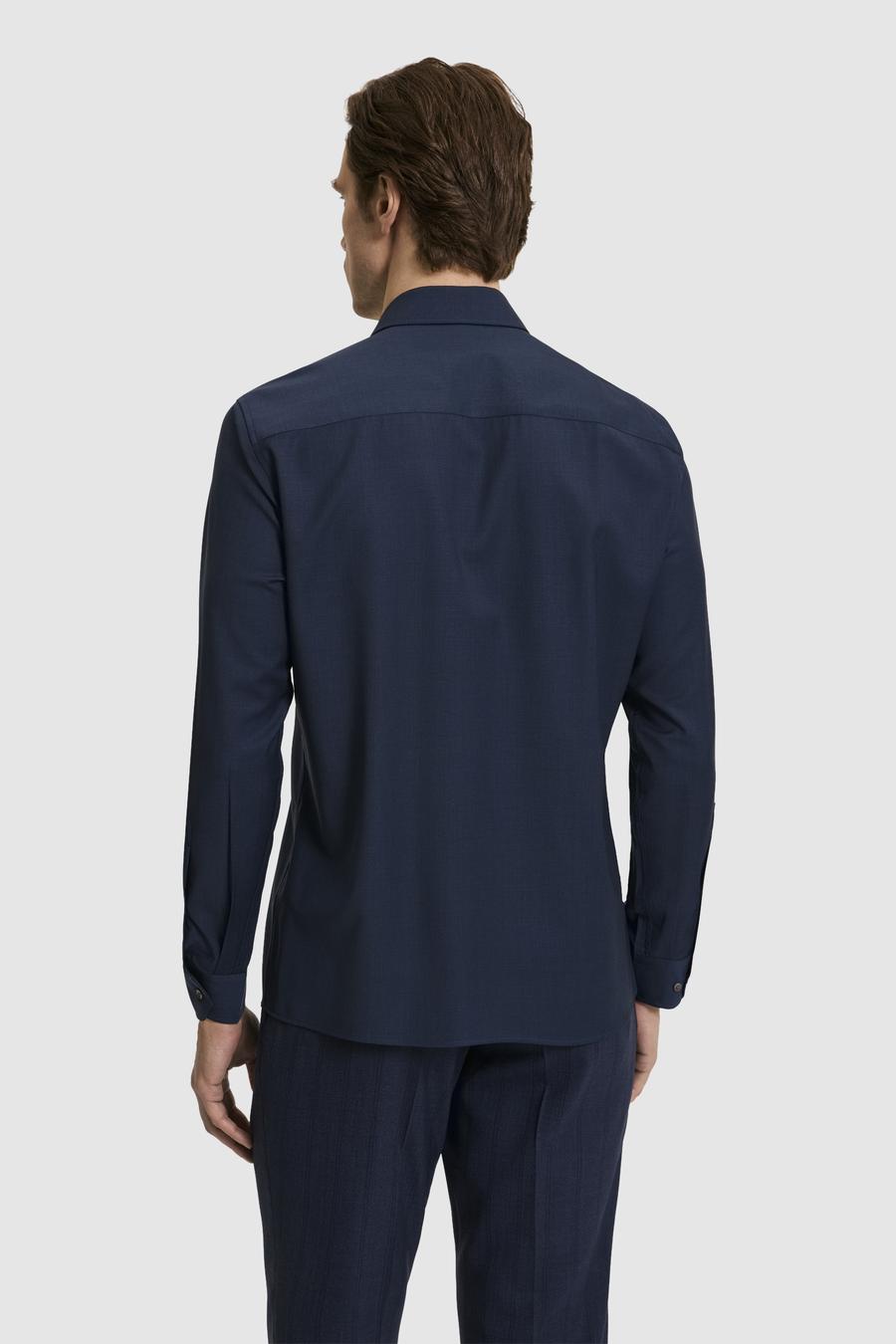Lacivert Regular Fit %100 Yün Klasik Yaka Gömlek - 50326161009