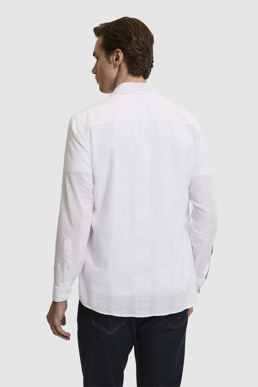 Beyaz Regular Fit %100 Pamuk Çizgili Gömlek - 50319195064