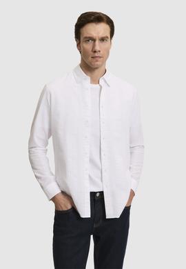 Beyaz Regular Fit %100 Pamuk Çizgili Gömlek