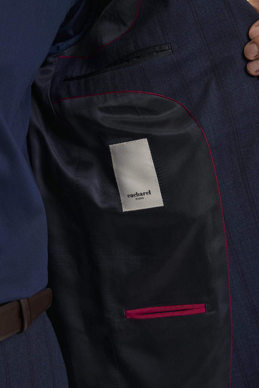 Lacivert Slim Fit Yün Karışımlı Çizgili Takım Elbise - 50325527005