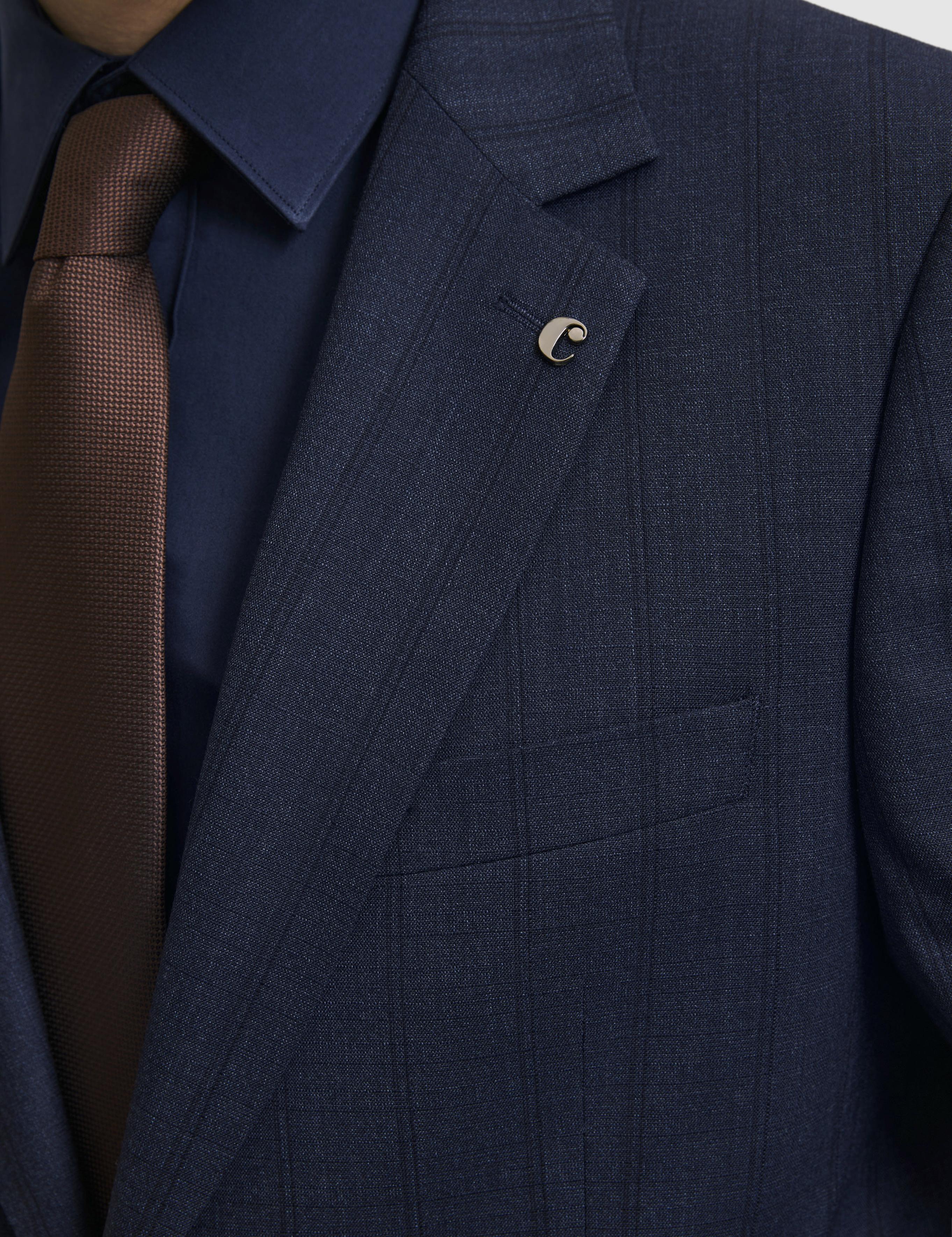 Lacivert Slim Fit Yün Karışımlı Çizgili Takım Elbise - 50325527005