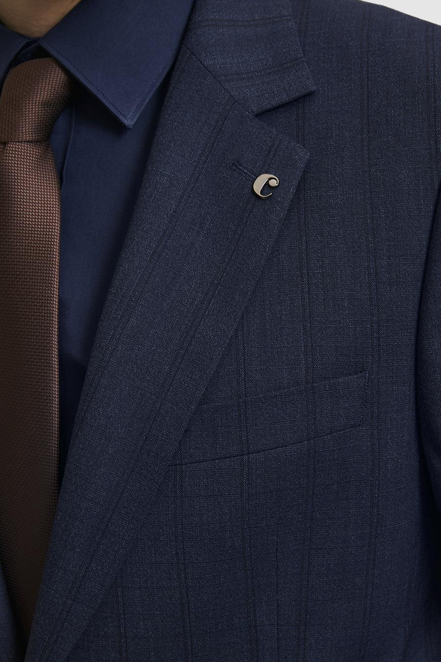 Lacivert Slim Fit Yün Karışımlı Çizgili Takım Elbise - 50325527005