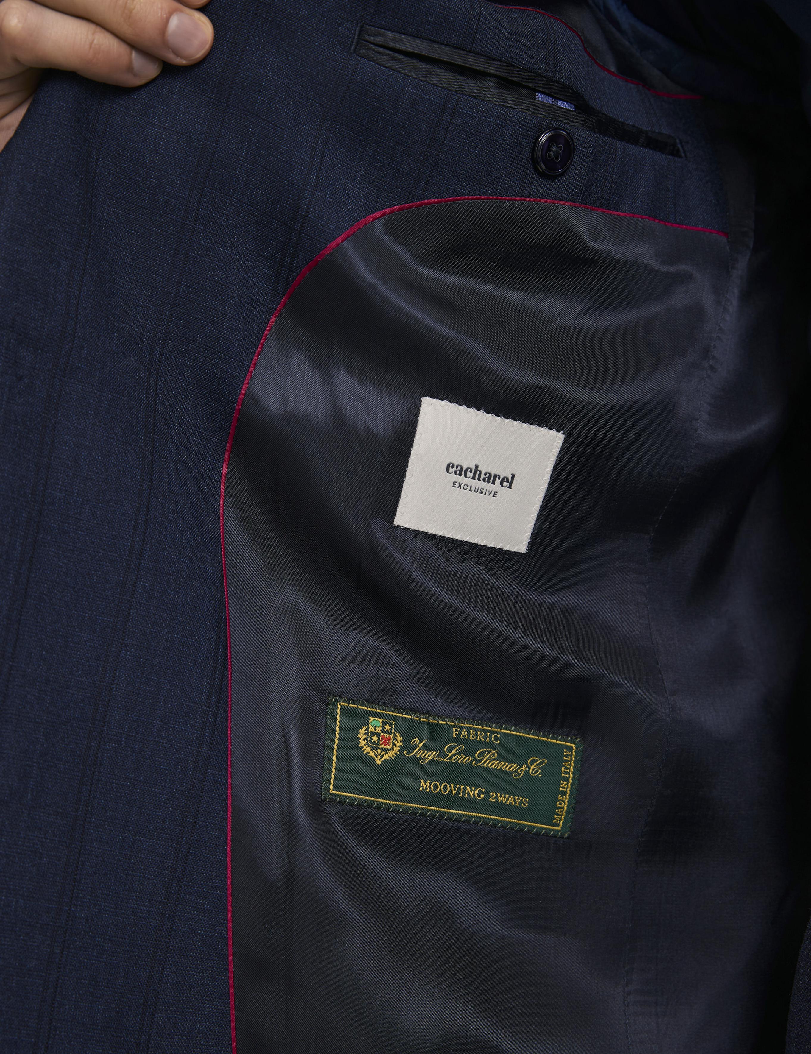 Lacivert Slim Fit Yün Karışımlı Çizgili Takım Elbise - 50325527005