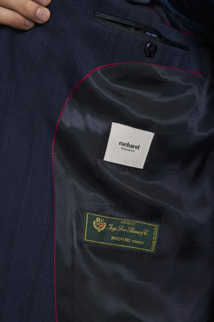 Lacivert Slim Fit Yün Karışımlı Çizgili Takım Elbise - 50325527005