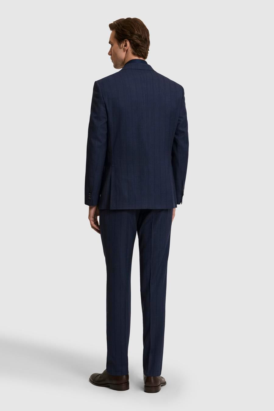 Lacivert Slim Fit Yün Karışımlı Çizgili Takım Elbise - 50325527005