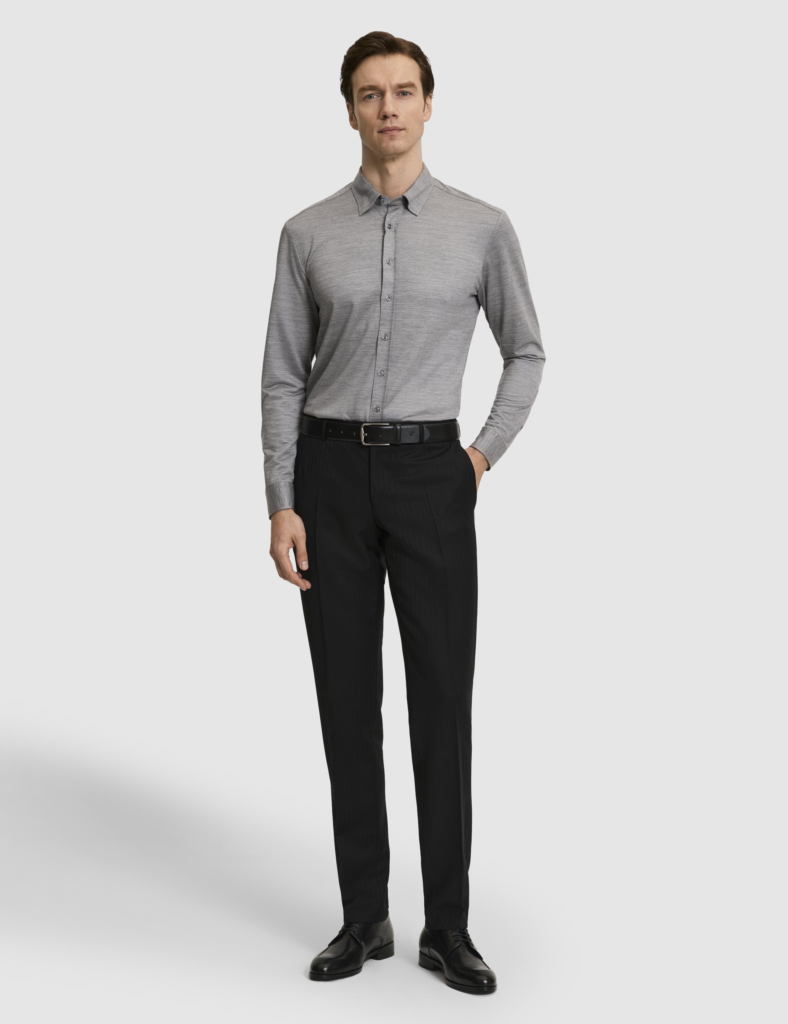 Gri Slim Fit Yün Karışımlı Yakası Alttan Biritli Gömlek - 50326154009