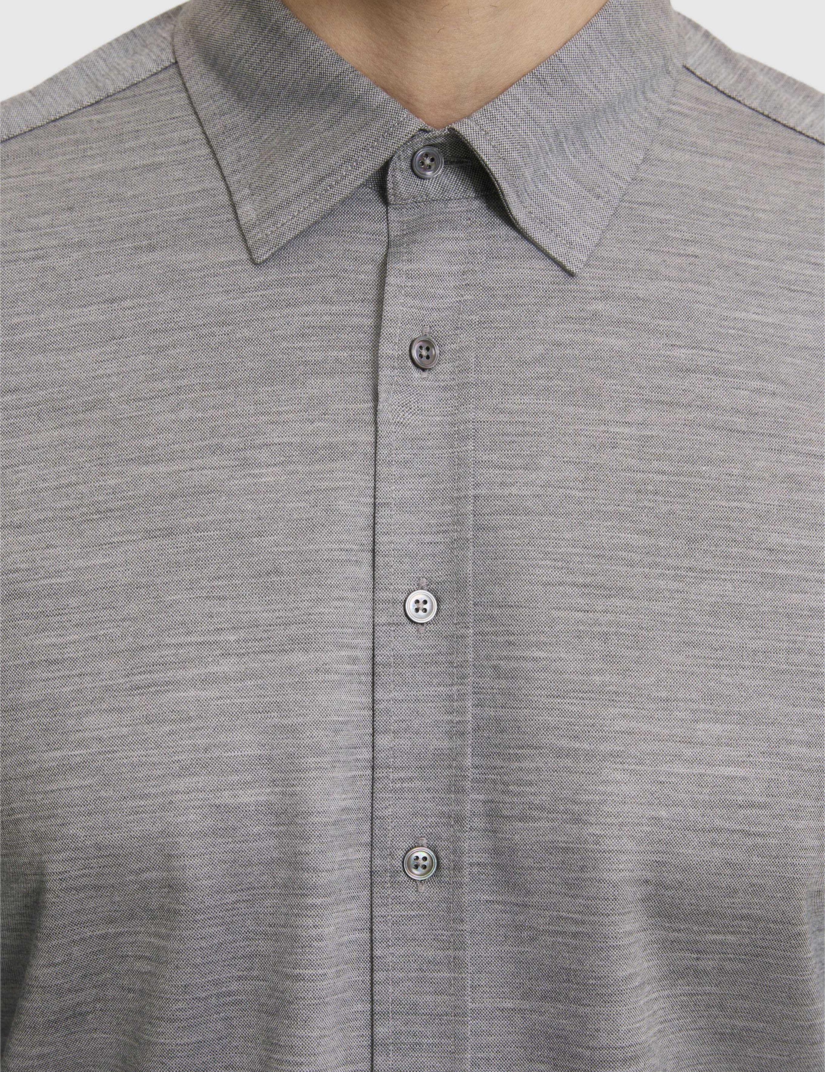 Gri Slim Fit Yün Karışımlı Yakası Alttan Biritli Gömlek - 50326154009