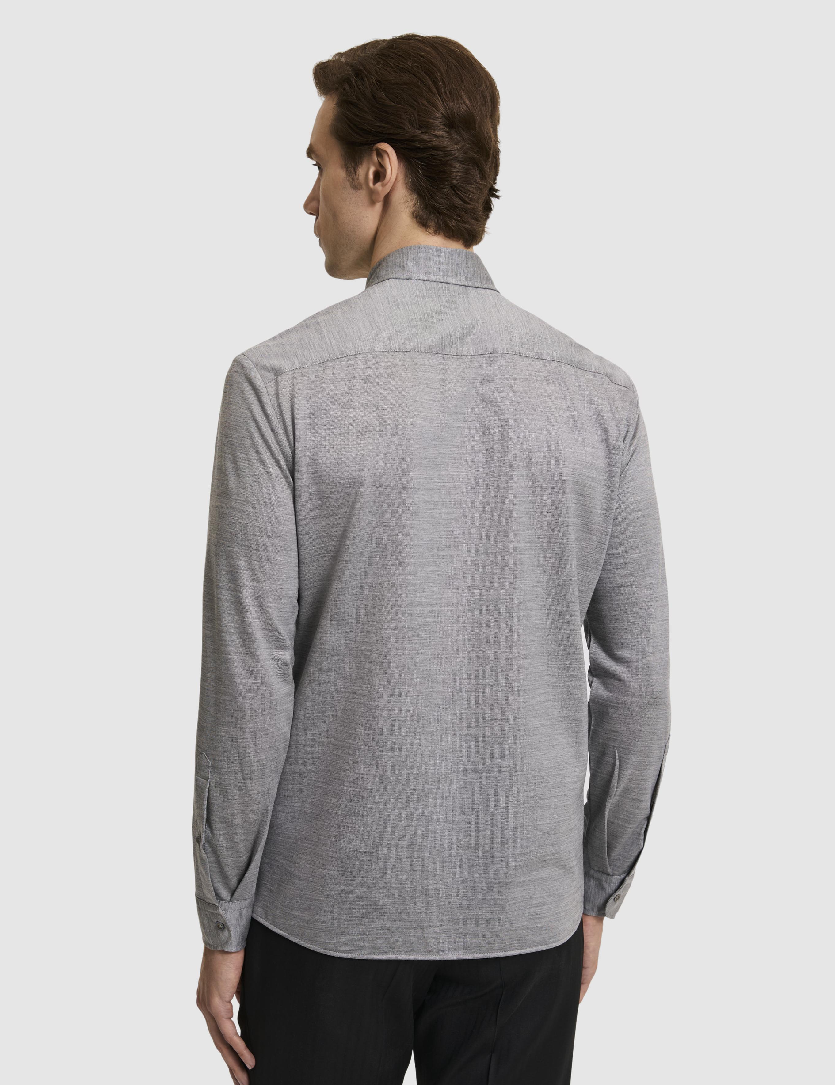 Gri Slim Fit Yün Karışımlı Yakası Alttan Biritli Gömlek - 50326154009