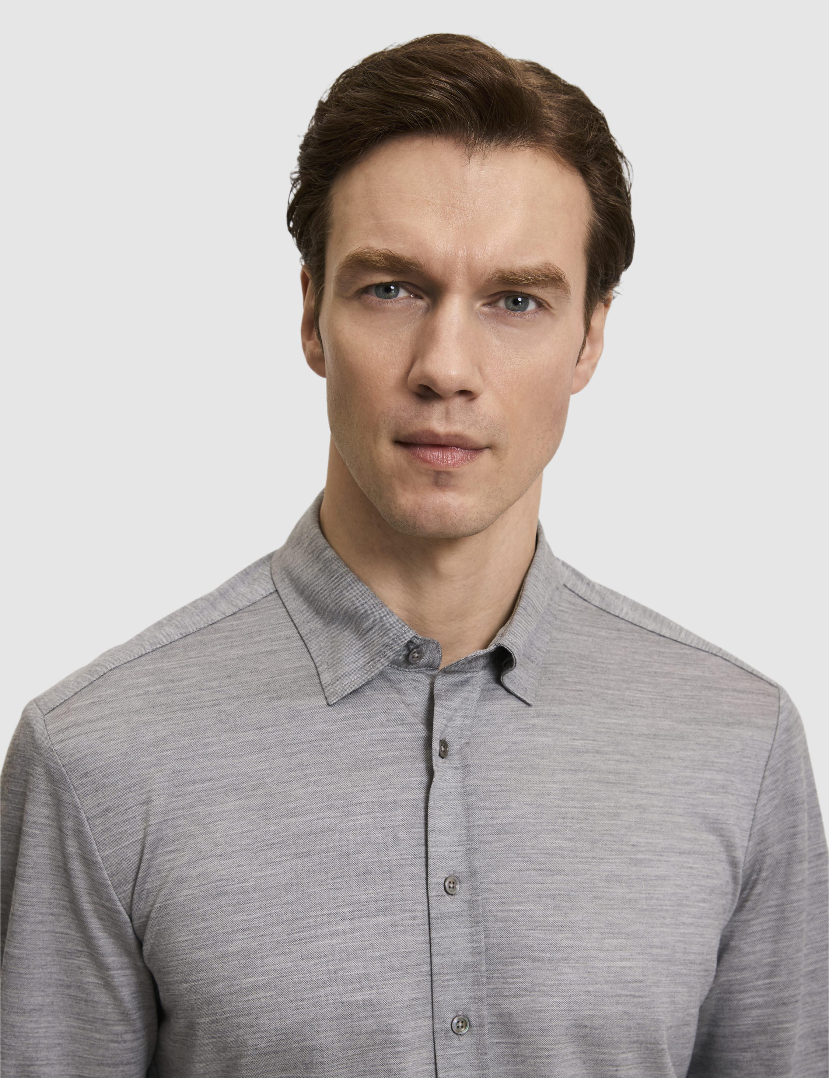 Gri Slim Fit Yün Karışımlı Yakası Alttan Biritli Gömlek - 50326154009