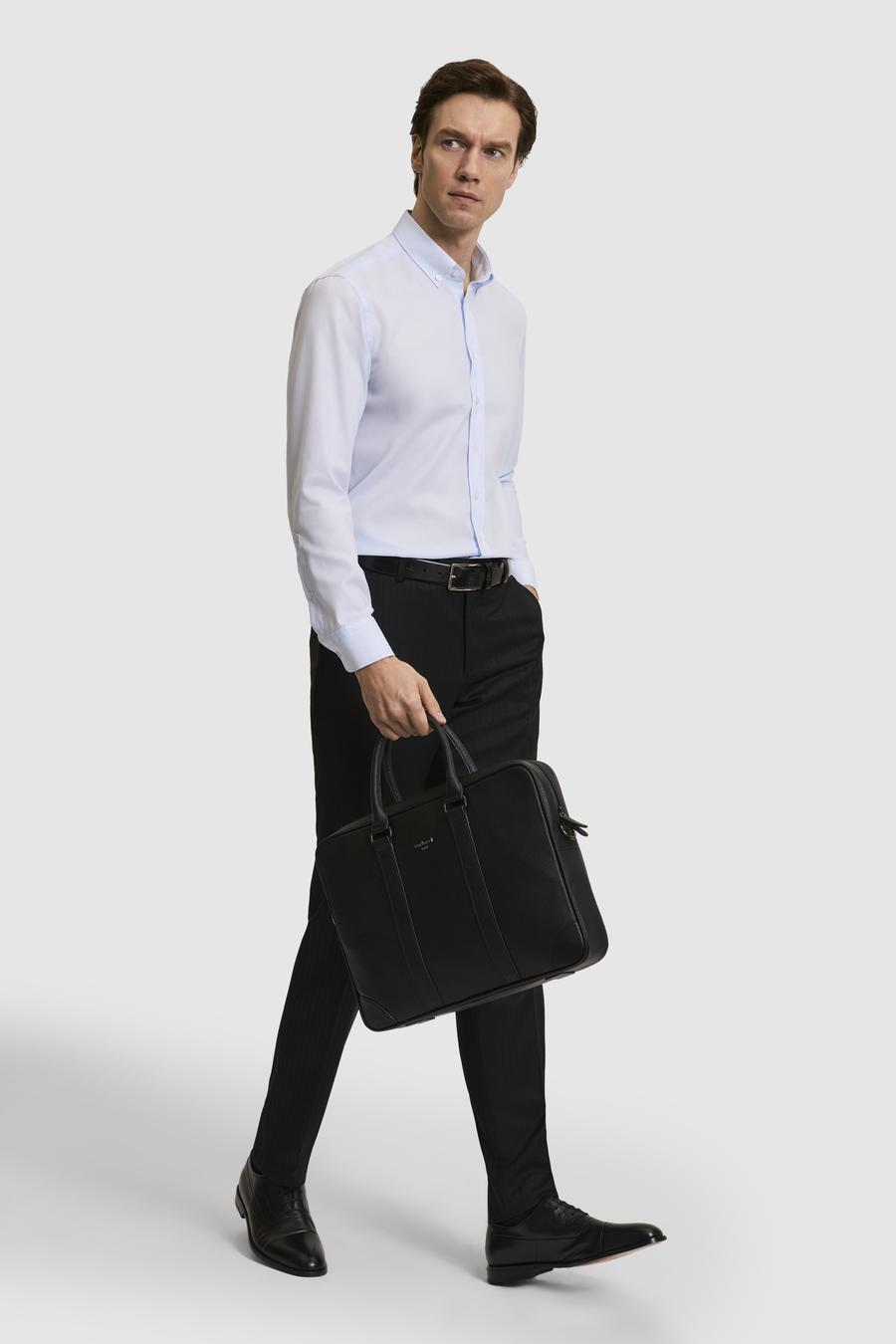 Açık Mavi Slim Fit %100 Pamuk Yakası Düğmeli Oxford Gömlek - 50325041027