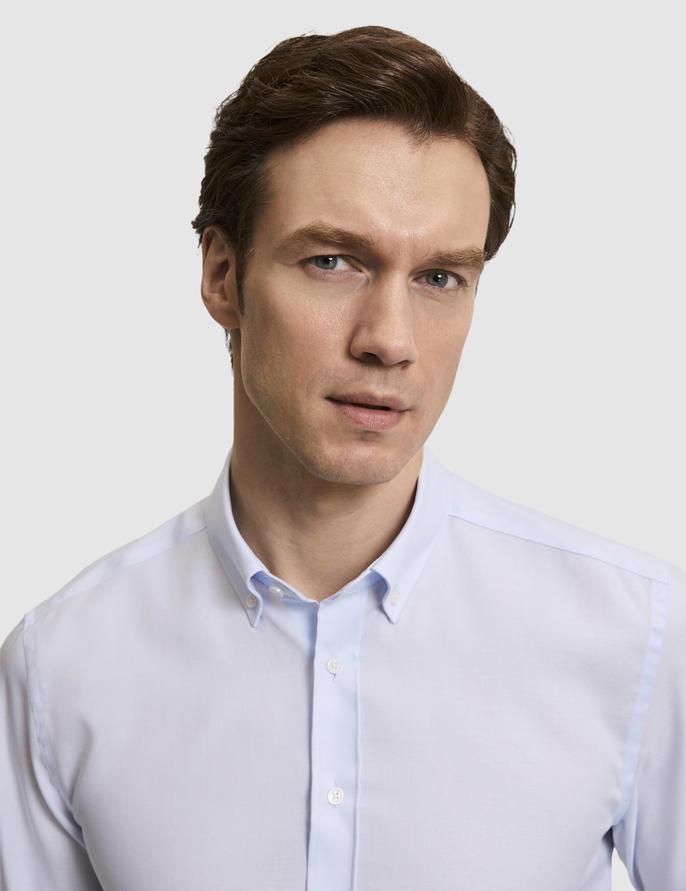 Açık Mavi Slim Fit %100 Pamuk Yakası Düğmeli Oxford Gömlek - 50325041027