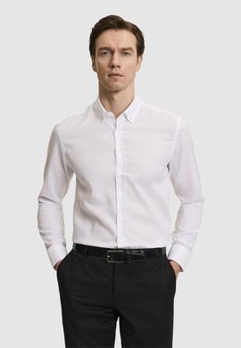 Beyaz Slim Fit %100 Pamuk Yakası Düğmeli Oxford Gömlek